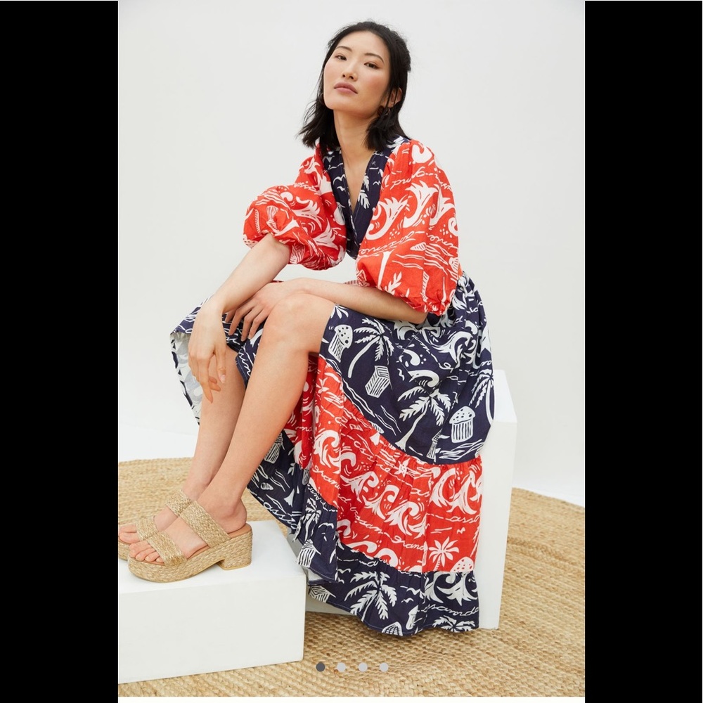 ANTHROPOLOGIE NWT SEASCAPE V NECK MIDI DRESS 🖤